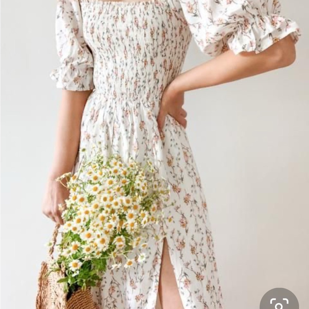 Reformation Floral Midi Linen dress with front slit
